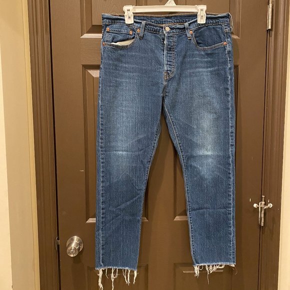Levi's Denim - Levi's 501 Tapered Cropped Button-Fly Blue Jeans